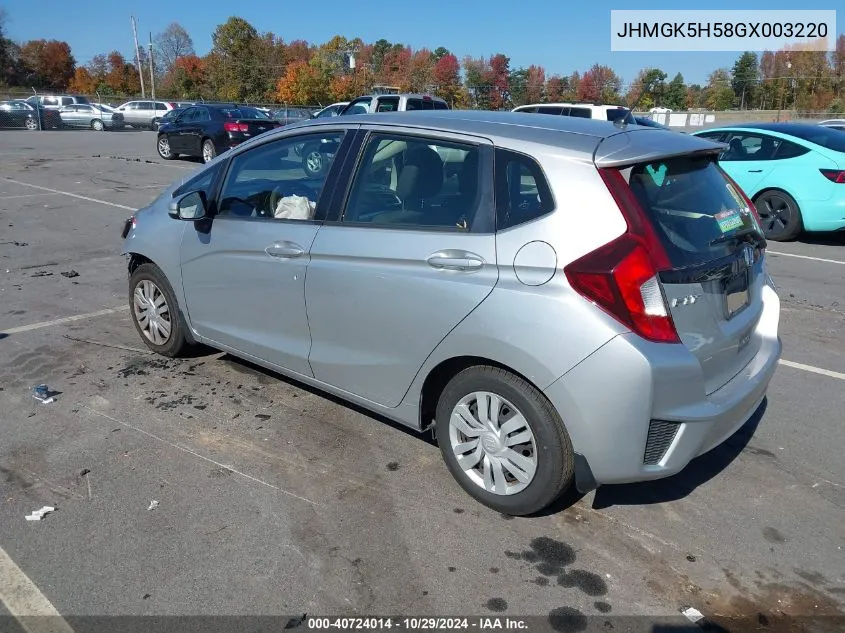 2016 Honda Fit Lx VIN: JHMGK5H58GX003220 Lot: 40724014