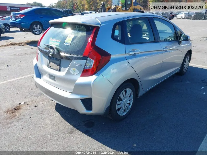 2016 Honda Fit Lx VIN: JHMGK5H58GX003220 Lot: 40724014