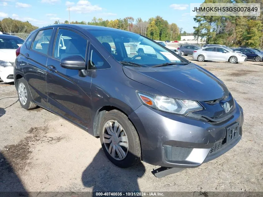 2016 Honda Fit Lx VIN: JHMGK5H53GS007849 Lot: 40740035