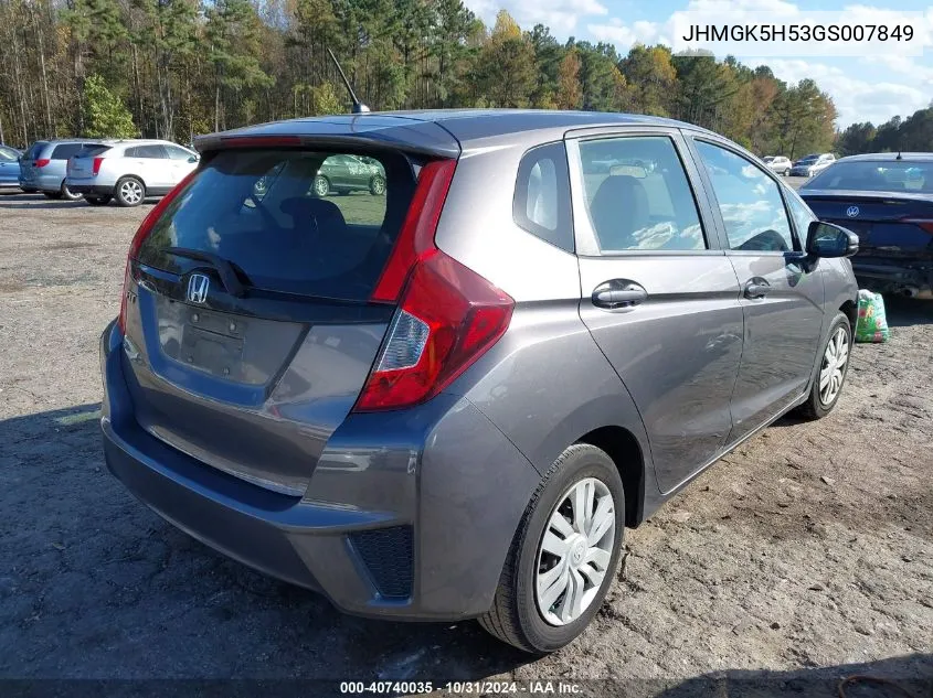 2016 Honda Fit Lx VIN: JHMGK5H53GS007849 Lot: 40740035