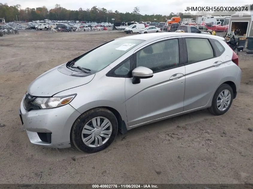 2016 Honda Fit Lx VIN: JHMGK5H56GX006374 Lot: 40802776