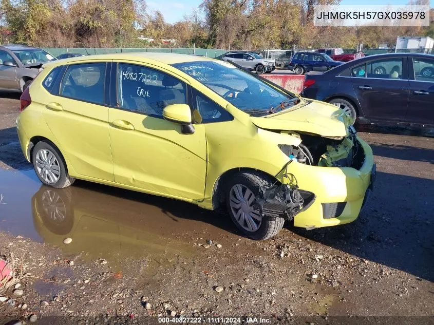 2016 Honda Fit Lx VIN: JHMGK5H57GX035978 Lot: 40827222