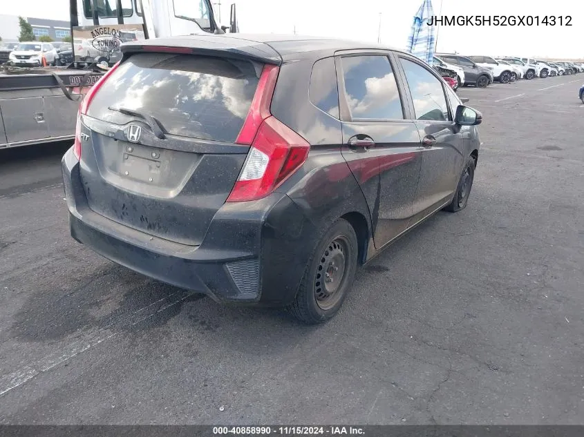 2016 Honda Fit Lx VIN: JHMGK5H52GX014312 Lot: 40858990