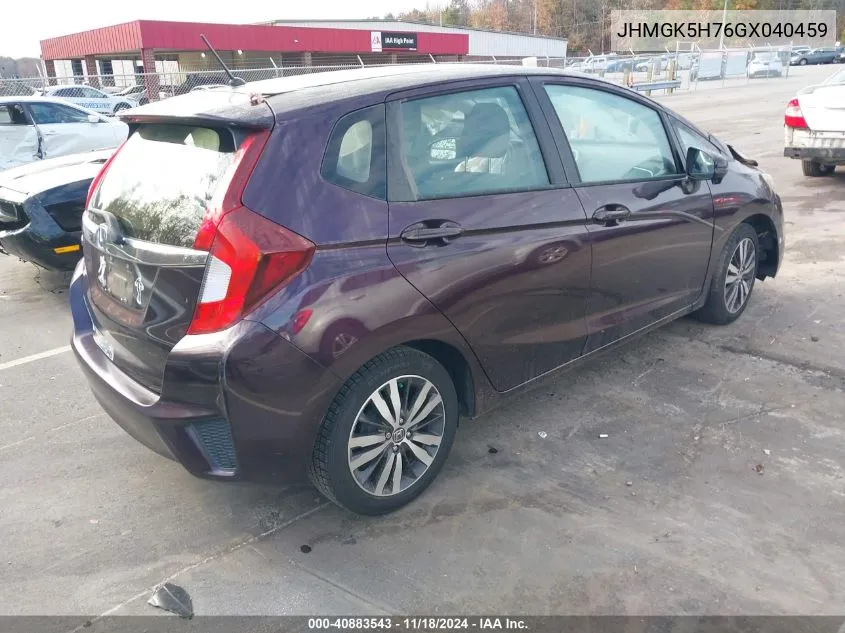 2016 Honda Fit Ex VIN: JHMGK5H76GX040459 Lot: 40883543