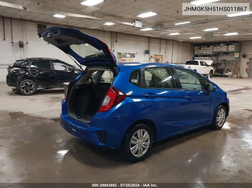 2017 Honda Fit Lx VIN: JHMGK5H51HS011867 Lot: 39943892