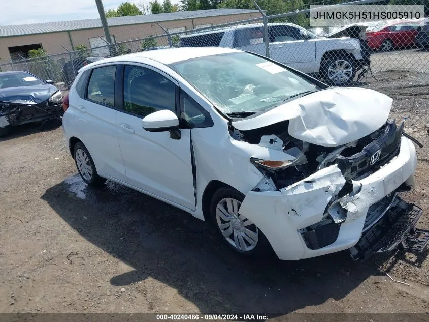 2017 Honda Fit Lx VIN: JHMGK5H51HS005910 Lot: 40240486