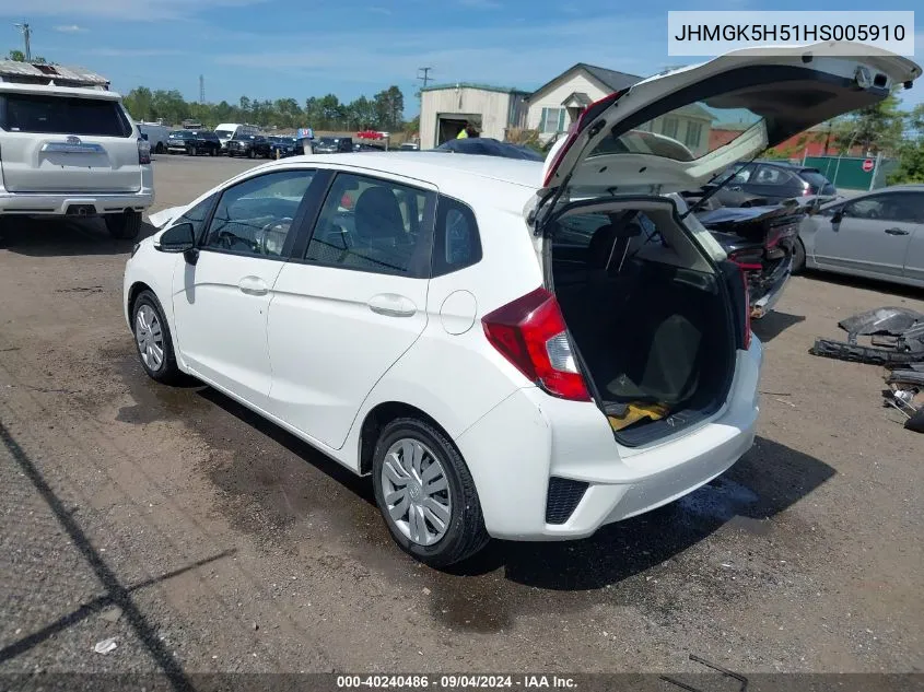 2017 Honda Fit Lx VIN: JHMGK5H51HS005910 Lot: 40240486