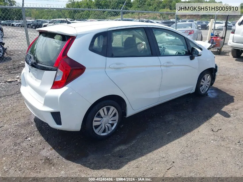 2017 Honda Fit Lx VIN: JHMGK5H51HS005910 Lot: 40240486