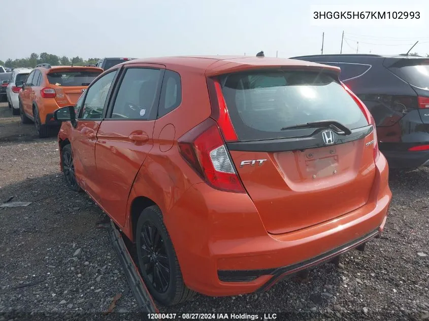 2019 Honda Fit VIN: 3HGGK5H67KM102993 Lot: 12080437