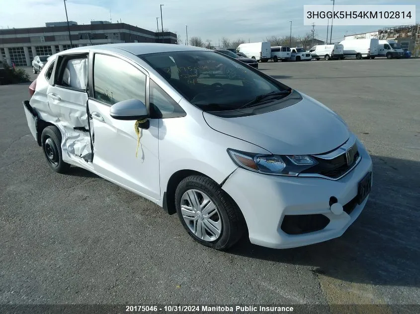 2019 Honda Fit Lx VIN: 3HGGK5H54KM102814 Lot: 20175046