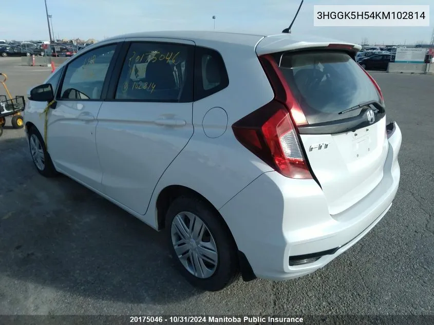 2019 Honda Fit Lx VIN: 3HGGK5H54KM102814 Lot: 20175046