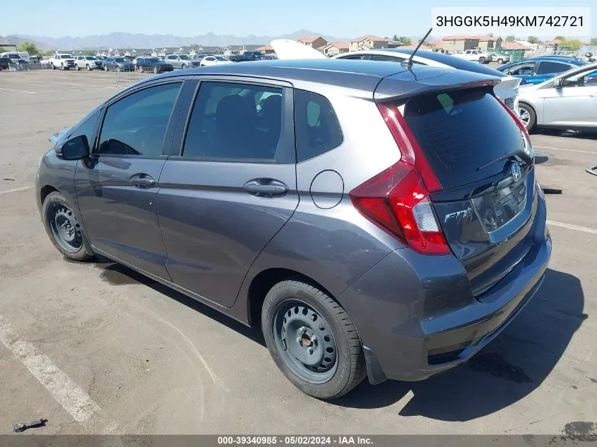 2019 Honda Fit Lx VIN: 3HGGK5H49KM742721 Lot: 39340985