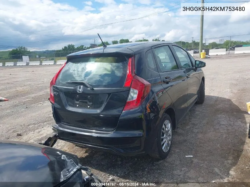 2019 Honda Fit Lx VIN: 3HGGK5H42KM753480 Lot: 39414767