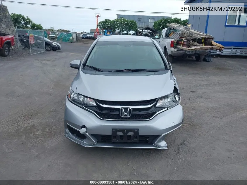 2019 Honda Fit Lx VIN: 3HGGK5H42KM729292 Lot: 39993561