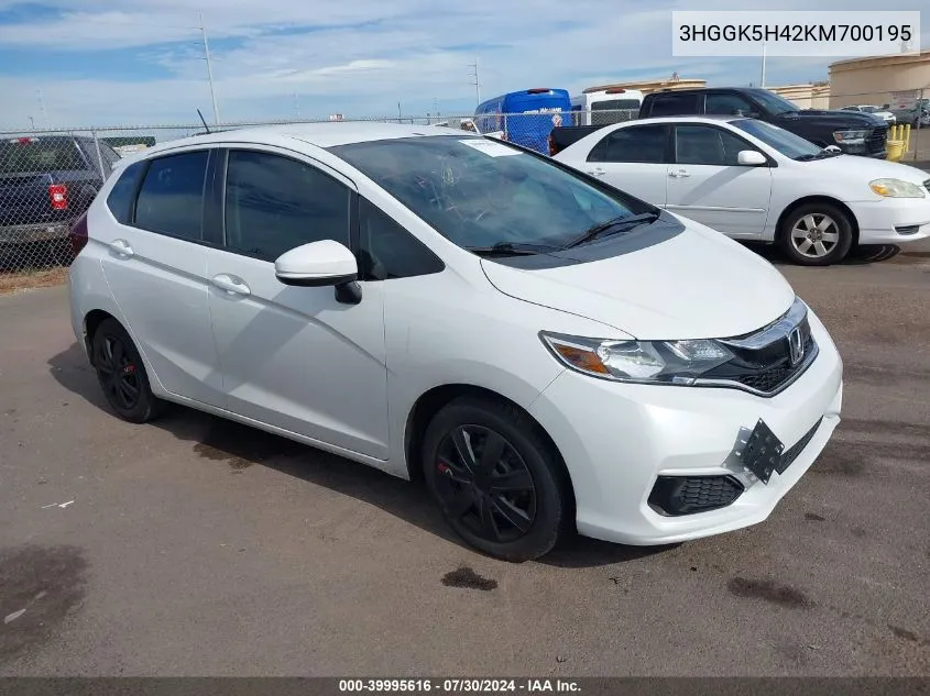 2019 Honda Fit Lx VIN: 3HGGK5H42KM700195 Lot: 39995616