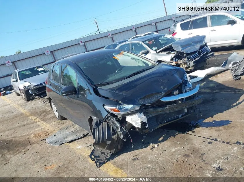 3HGGK5H43KM740012 2019 Honda Fit Lx