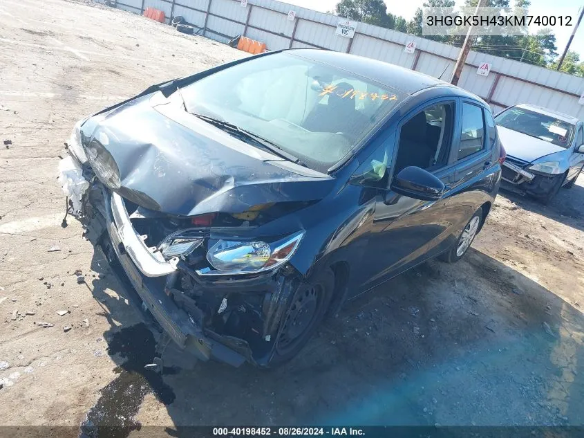 3HGGK5H43KM740012 2019 Honda Fit Lx