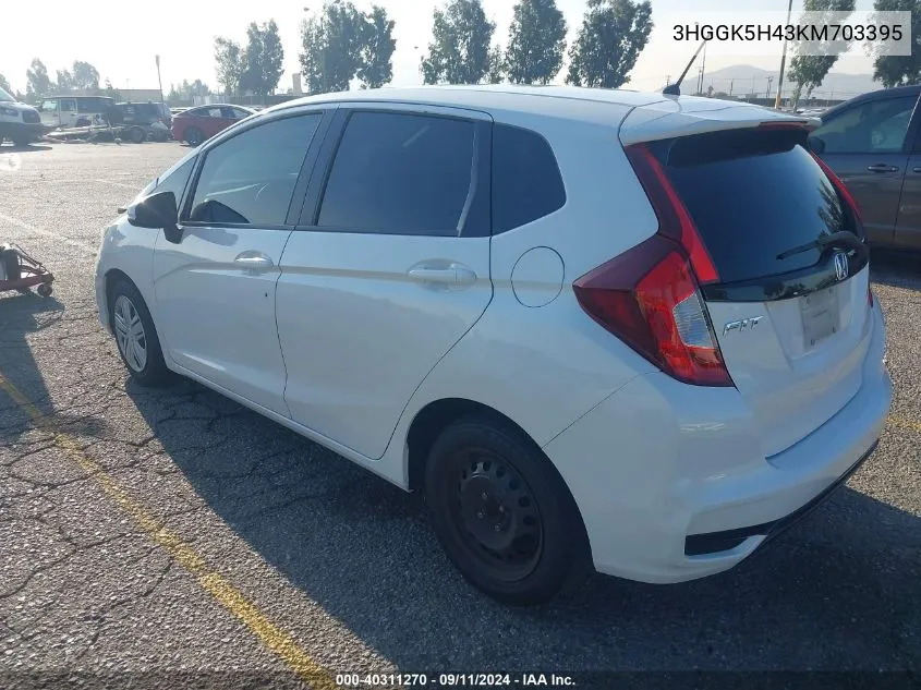 2019 Honda Fit Lx VIN: 3HGGK5H43KM703395 Lot: 40311270