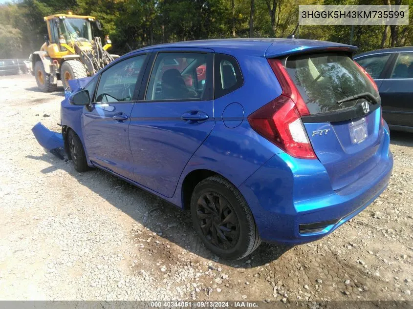 2019 Honda Fit Lx VIN: 3HGGK5H43KM735599 Lot: 40344051