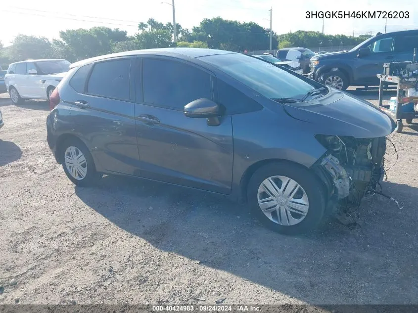 2019 Honda Fit Lx VIN: 3HGGK5H46KM726203 Lot: 40424983