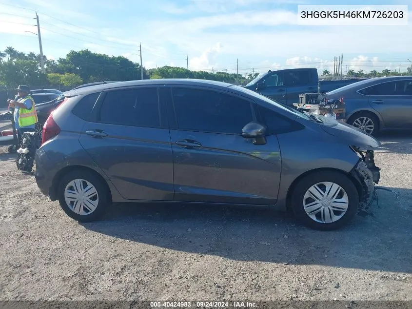 2019 Honda Fit Lx VIN: 3HGGK5H46KM726203 Lot: 40424983