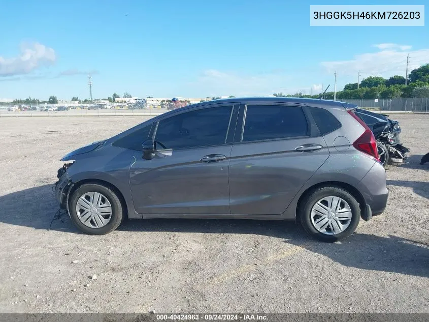 2019 Honda Fit Lx VIN: 3HGGK5H46KM726203 Lot: 40424983