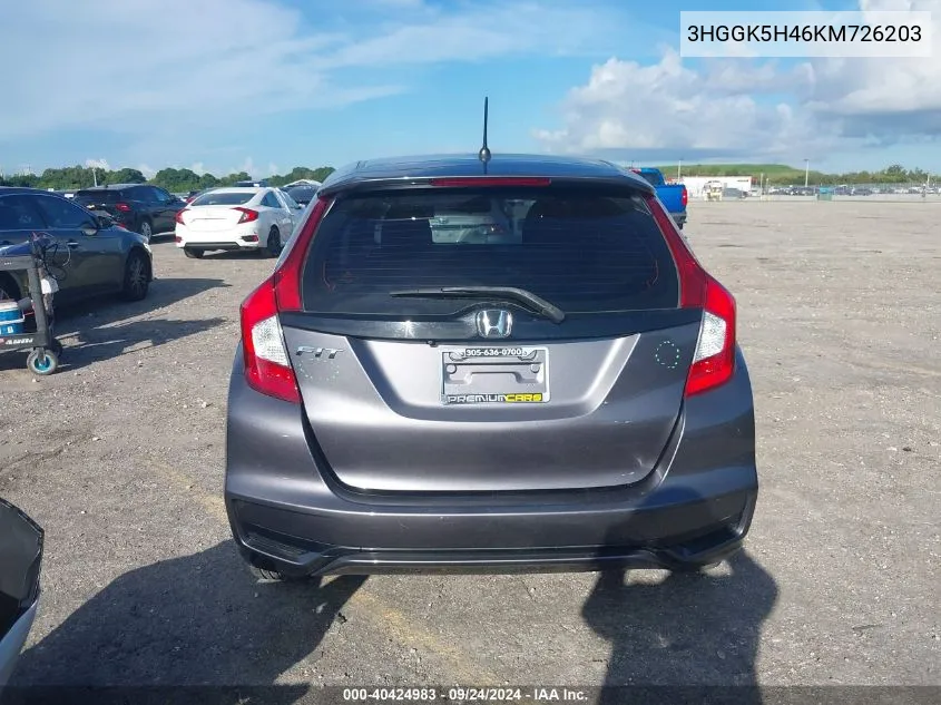 2019 Honda Fit Lx VIN: 3HGGK5H46KM726203 Lot: 40424983