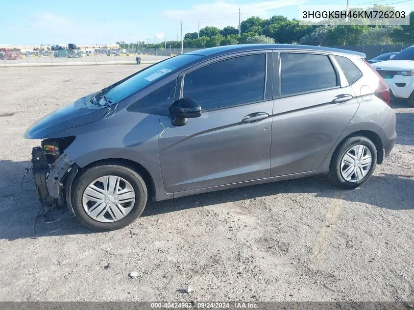 2019 Honda Fit Lx VIN: 3HGGK5H46KM726203 Lot: 40424983