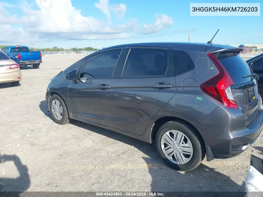 2019 Honda Fit Lx VIN: 3HGGK5H46KM726203 Lot: 40424983