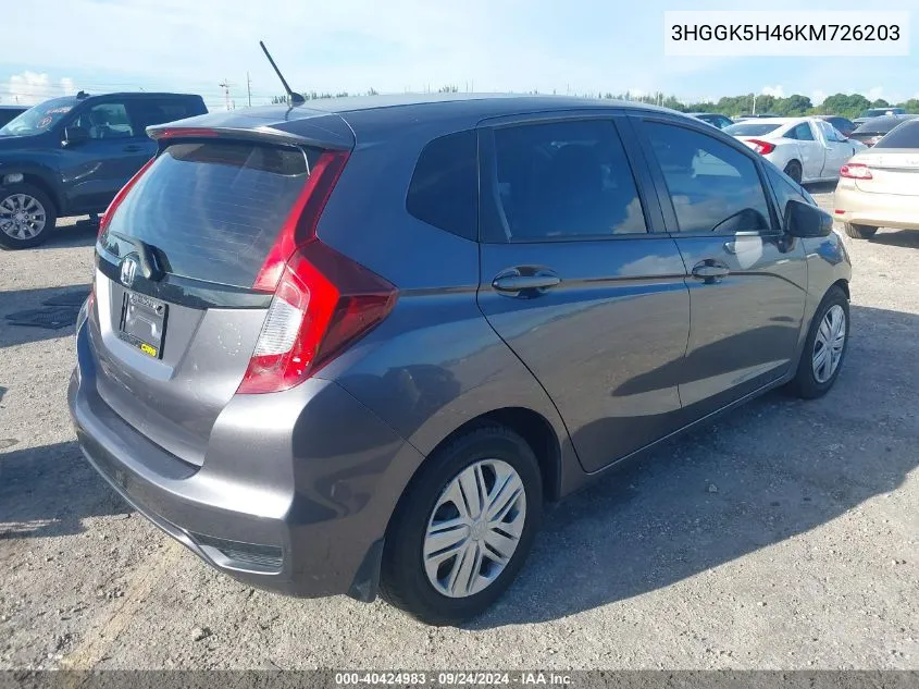 2019 Honda Fit Lx VIN: 3HGGK5H46KM726203 Lot: 40424983