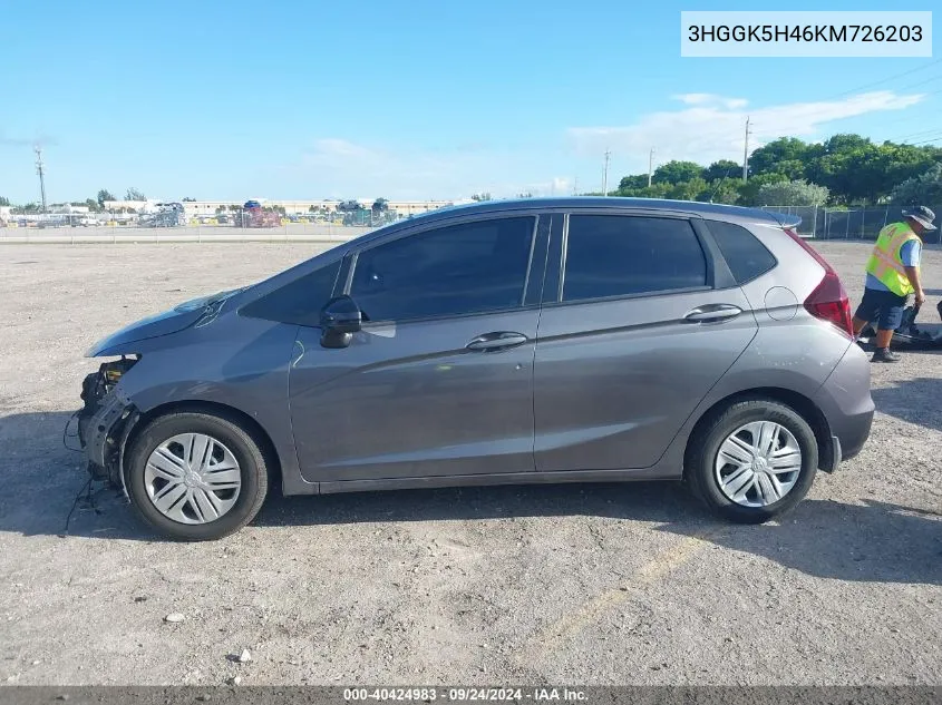 2019 Honda Fit Lx VIN: 3HGGK5H46KM726203 Lot: 40424983