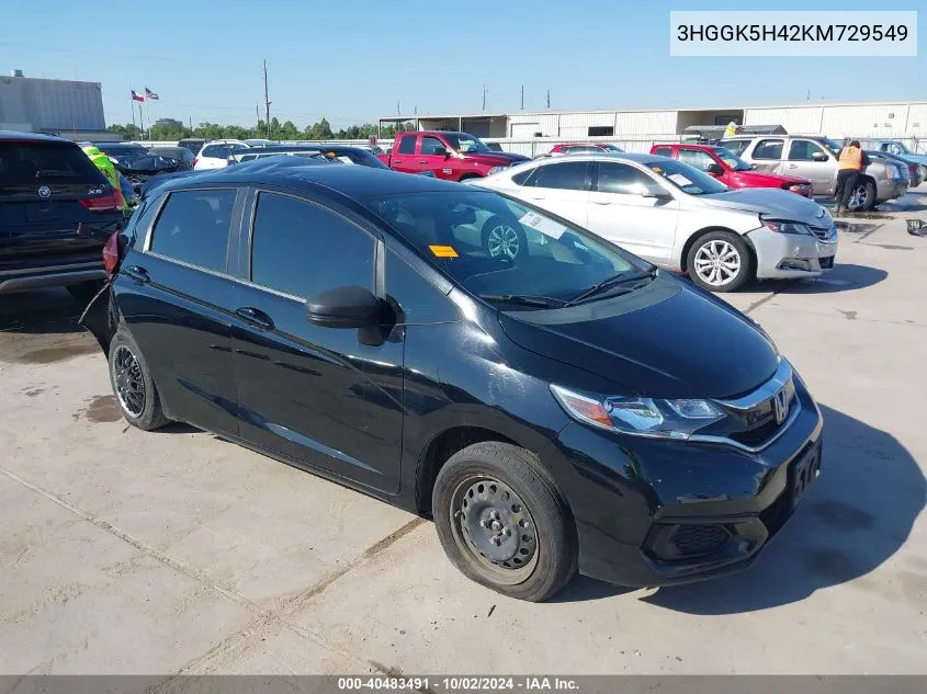 2019 Honda Fit Lx VIN: 3HGGK5H42KM729549 Lot: 40483491