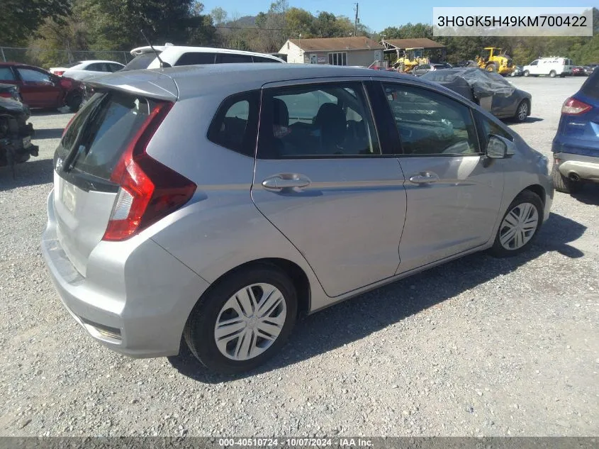 2019 Honda Fit Lx VIN: 3HGGK5H49KM700422 Lot: 40510724