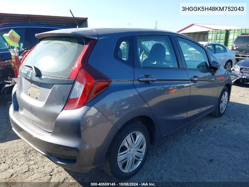 2019 Honda Fit Lx VIN: 3HGGK5H48KM752043 Lot: 40559145