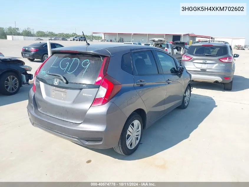 2019 Honda Fit Lx VIN: 3HGGK5H4XKM702602 Lot: 40574778