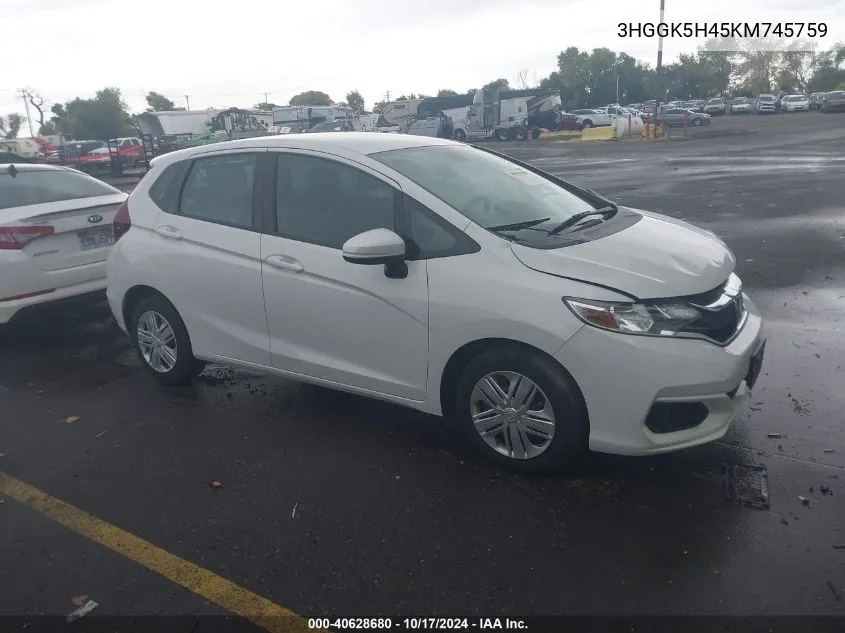 2019 Honda Fit Lx VIN: 3HGGK5H45KM745759 Lot: 40628680