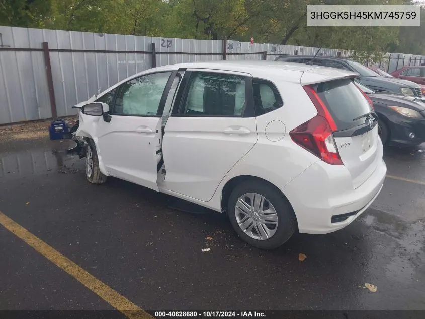 2019 Honda Fit Lx VIN: 3HGGK5H45KM745759 Lot: 40628680