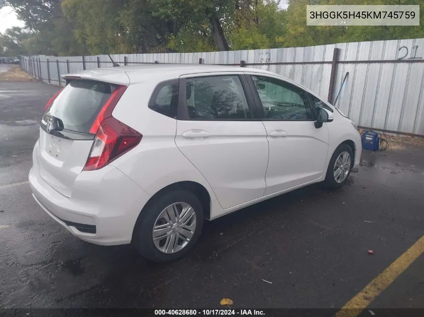 2019 Honda Fit Lx VIN: 3HGGK5H45KM745759 Lot: 40628680