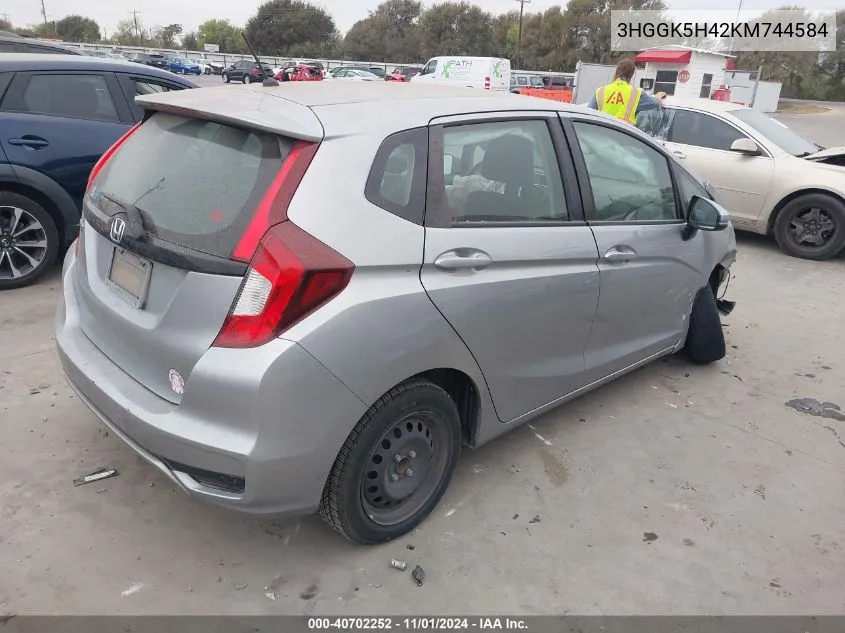 2019 Honda Fit Lx VIN: 3HGGK5H42KM744584 Lot: 40702252