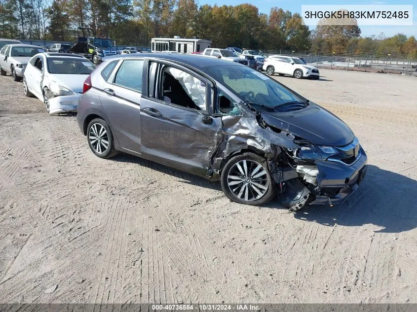 2019 Honda Fit Ex VIN: 3HGGK5H83KM752485 Lot: 40736554