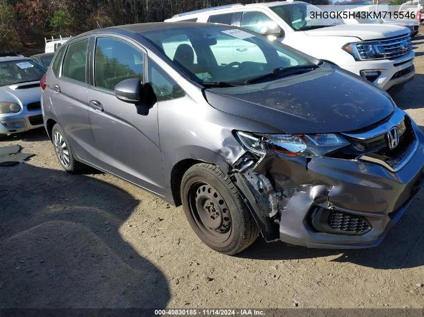 2019 Honda Fit Lx VIN: 3HGGK5H43KM715546 Lot: 40830185