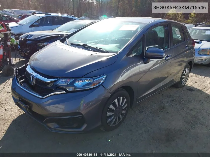 2019 Honda Fit Lx VIN: 3HGGK5H43KM715546 Lot: 40830185