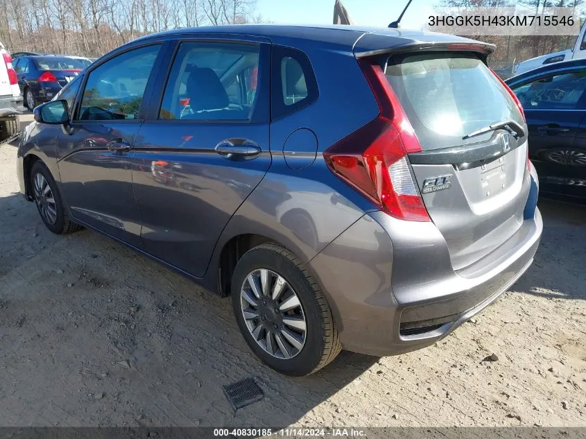 2019 Honda Fit Lx VIN: 3HGGK5H43KM715546 Lot: 40830185