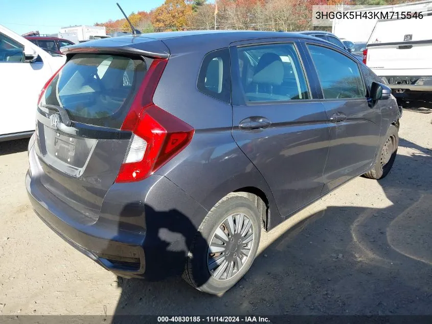 2019 Honda Fit Lx VIN: 3HGGK5H43KM715546 Lot: 40830185