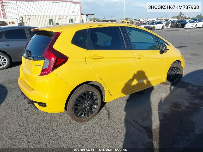 2019 Honda Fit Sport VIN: 3HGGK5H67KM737938 Lot: 40873785