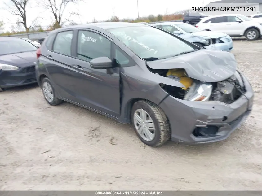 2019 Honda Fit Lx VIN: 3HGGK5H43KM701291 Lot: 40883164