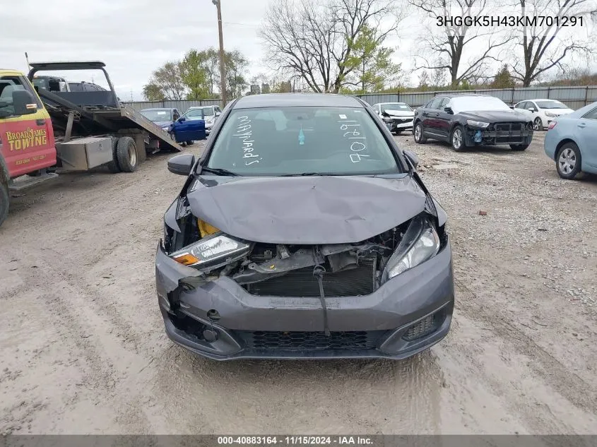 2019 Honda Fit Lx VIN: 3HGGK5H43KM701291 Lot: 40883164