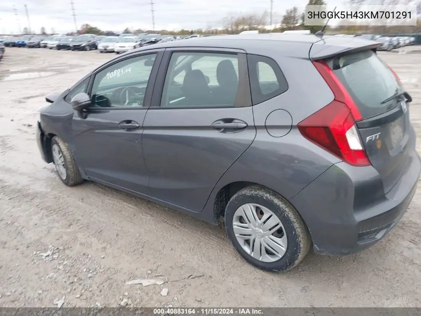 2019 Honda Fit Lx VIN: 3HGGK5H43KM701291 Lot: 40883164