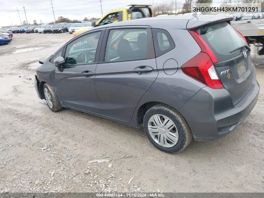 2019 Honda Fit Lx VIN: 3HGGK5H43KM701291 Lot: 40883164