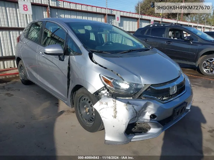 2019 Honda Fit Lx VIN: 3HGGK5H49KM727670 Lot: 40884543